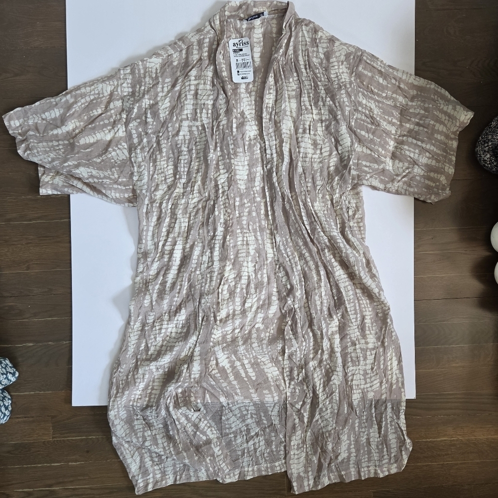 NWT Ayriss Chic Neutral Printed Kimono Set Loungewear longline cruise resort S - Picture 6 of 9